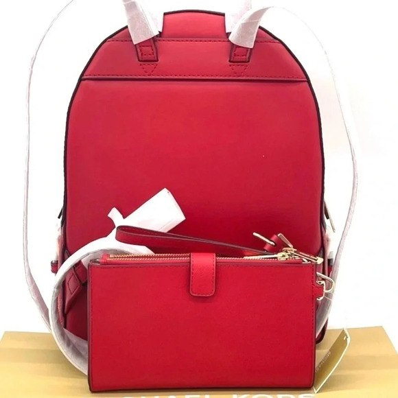 Michael Kors Jaycee Medium Backpack & Double Zip Wallet Wristlet Red (NWT) - Picture 4 of 12